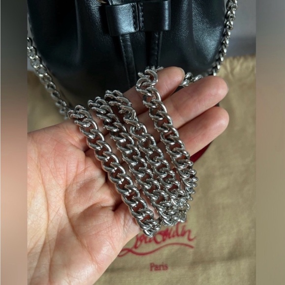 New Christian Louboutin Calfskin Sequin Marie Jane Bucket Bag In Black - Picture 11 of 13